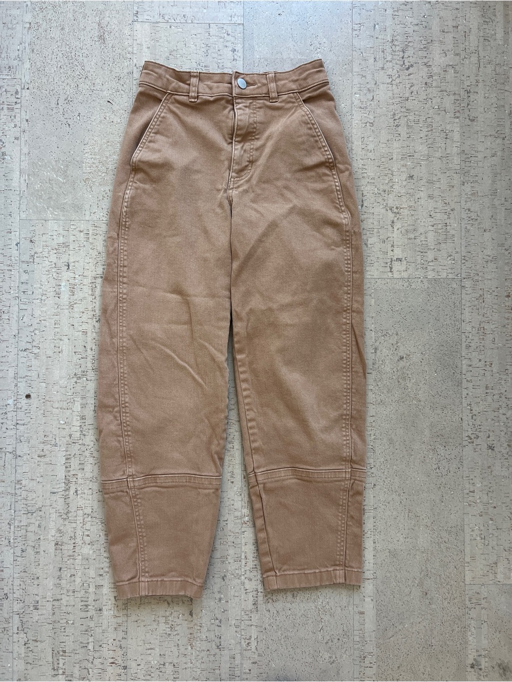 Everlane Womens Organic Cotton Barrel Leg Jeans Tan High Rise Cropped, sz 0